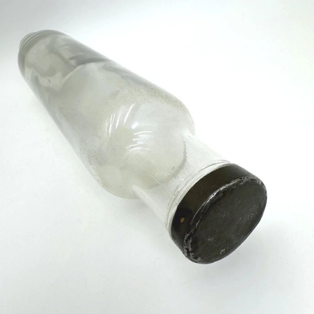 Vintage Glass Rolling Pin Clear Original Metal Cap Hollow Pastry Rustic Kitchen